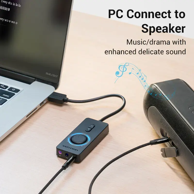 Vention adaptador de sonido estéreo USB 2.0 externo con control de volumen 0,15 m negro ABS