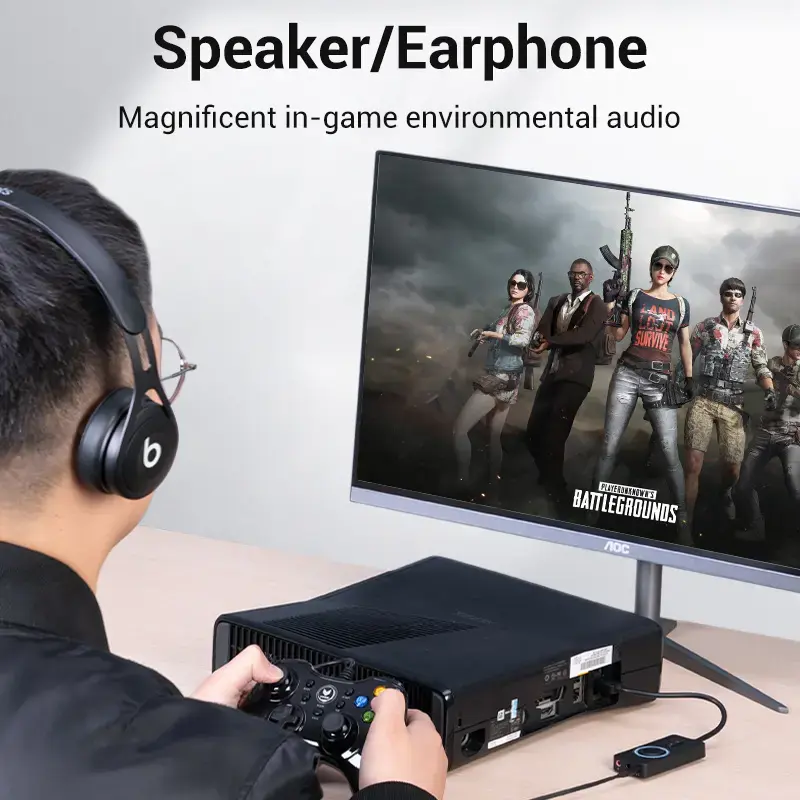 Vention adaptador de sonido estéreo USB 2.0 externo con control de volumen 0,15 m negro ABS