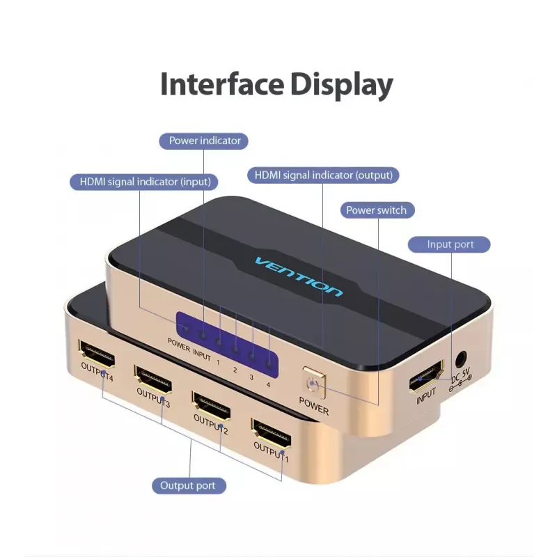Splitter HDMI Vention 1 entrada 4 salidas 4K@30Hz oro aleación de aluminio