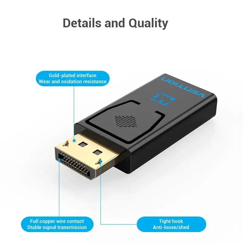 Vention adaptador DisplayPort macho a HDMI hembra negro DP HDMI bañado en oro