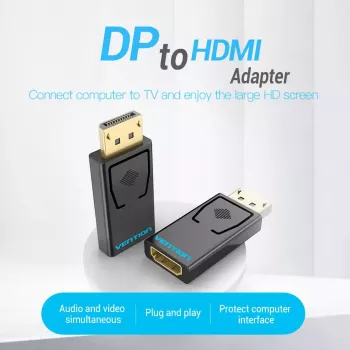 Adaptador DisplayPort a HDMI Vention HBKB0 — DP macho a HDMI hembra, negro, contactos bañados en oro