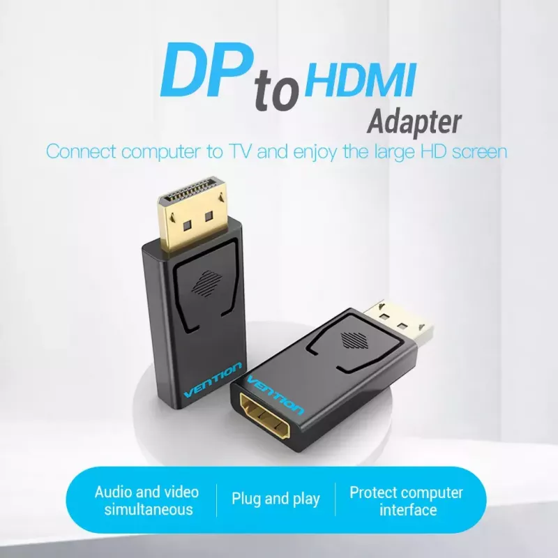 Adaptador DisplayPort a HDMI Vention HBKB0 — DP macho a HDMI hembra, negro, contactos bañados en oro