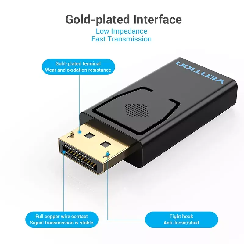 Adaptador DisplayPort a HDMI Vention HBKB0 — DP macho a HDMI hembra, negro, contactos bañados en oro