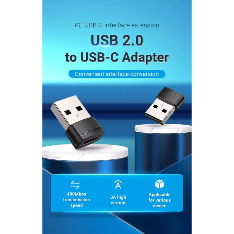 Adaptador USB Vention CDWB0 USB 2.0 macho a USB-C hembra negro PVC