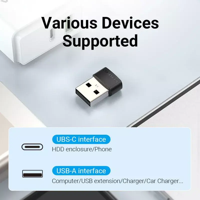 Adaptador USB Vention CDWB0 USB 2.0 macho a USB-C hembra negro PVC
