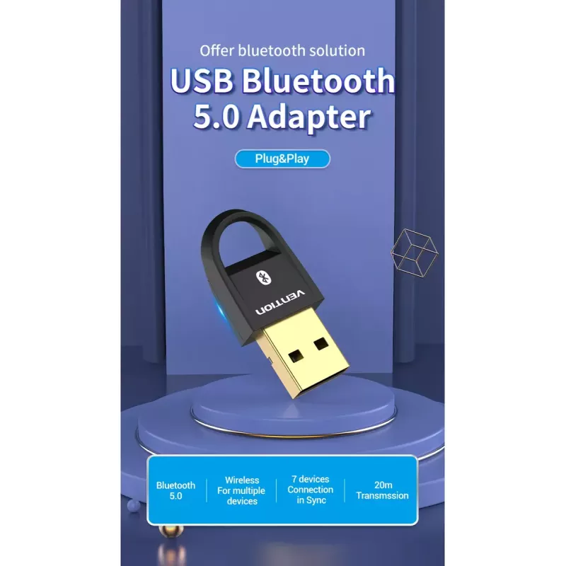 Adaptador USB Bluetooth 5.0 Vention CDSW0 conectividad por cable