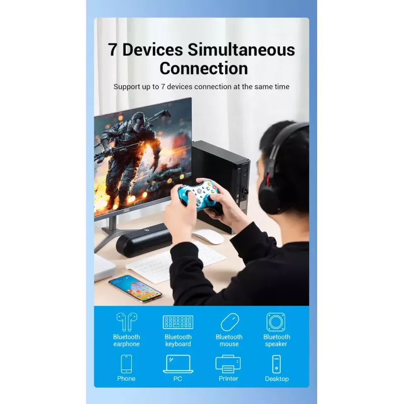 Adaptador USB Bluetooth 5.0 Vention CDSW0 conectividad por cable