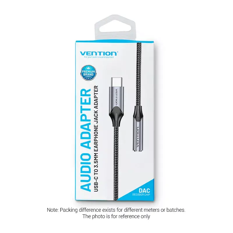 Vention adaptador USB-C a conector de auriculares de 3,5 mm BGMHA, USB Type-C macho a 3,5 mm hembra, 0,1 m, gris