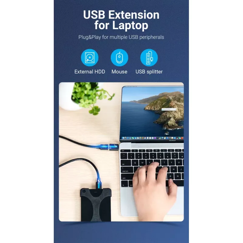 Vention adaptador USB-C a USB 3.0 OTG CDUB0 — USB-C macho a USB-A hembra, negro PVC, contactos niquelados