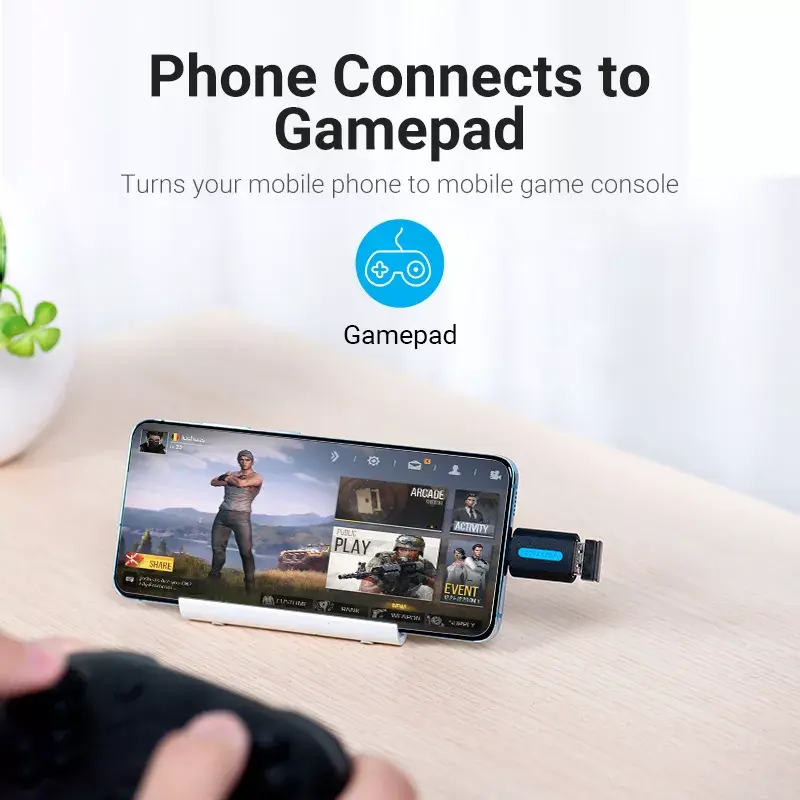 Vention adaptador USB-C a USB 3.0 OTG CDUB0 — USB-C macho a USB-A hembra, negro PVC, contactos niquelados