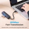 Hub USB 2.0 Vention de 3 puertos con adaptador Ethernet 100M, host USB 2.0, 4 puertos, negro
