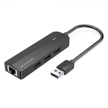 Hub USB 2.0 Vention de 3 puertos con adaptador Ethernet 100M, host USB 2.0, 4 puertos, negro