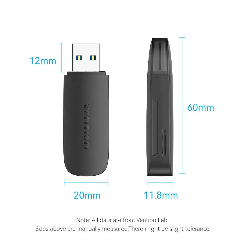 Vention CLGB0 lector de tarjetas 2 en 1, USB 3.0 A, SD + TF, doble letra de unidad, negro