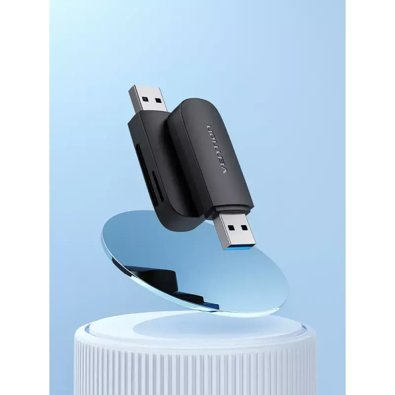 Vention CLGB0 lector de tarjetas 2 en 1, USB 3.0 A, SD + TF, doble letra de unidad, negro