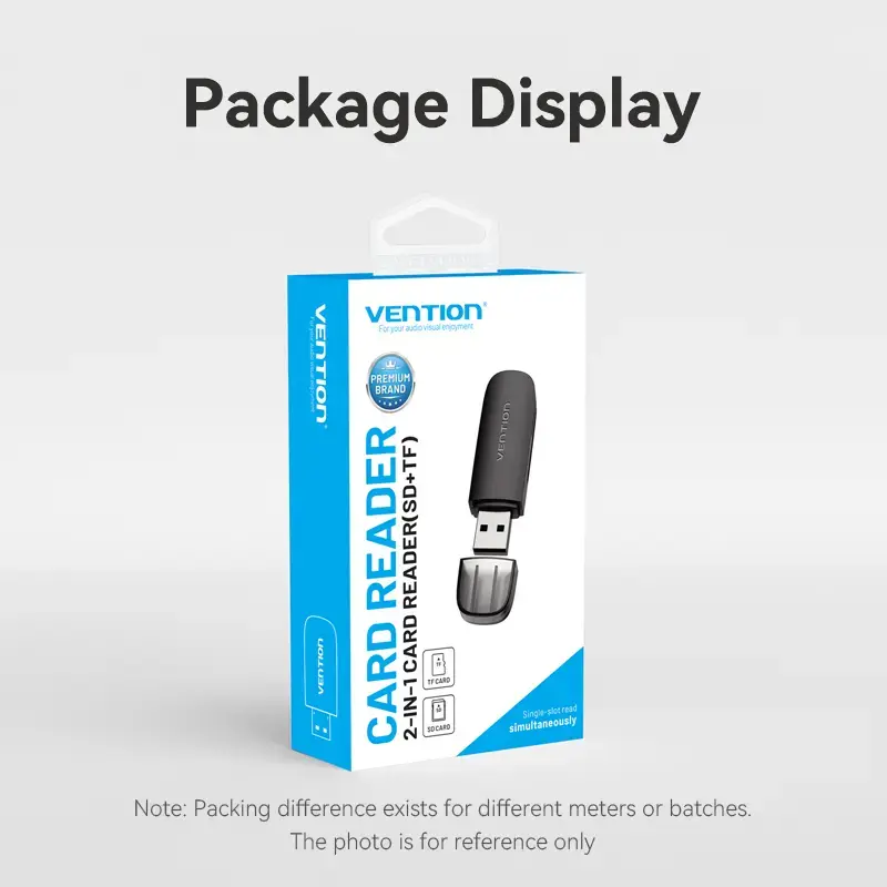 Vention lector de tarjetas 2 en 1 USB 3.0 A SD+TF, USB 3.2 Gen 1, 5000 Mbit/s, negro