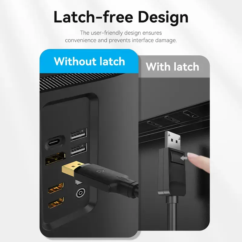 Cable DisplayPort, conector macho-conector macho, Vention, 1,5 m, 4K HD, negro, 6 mm de diámetro