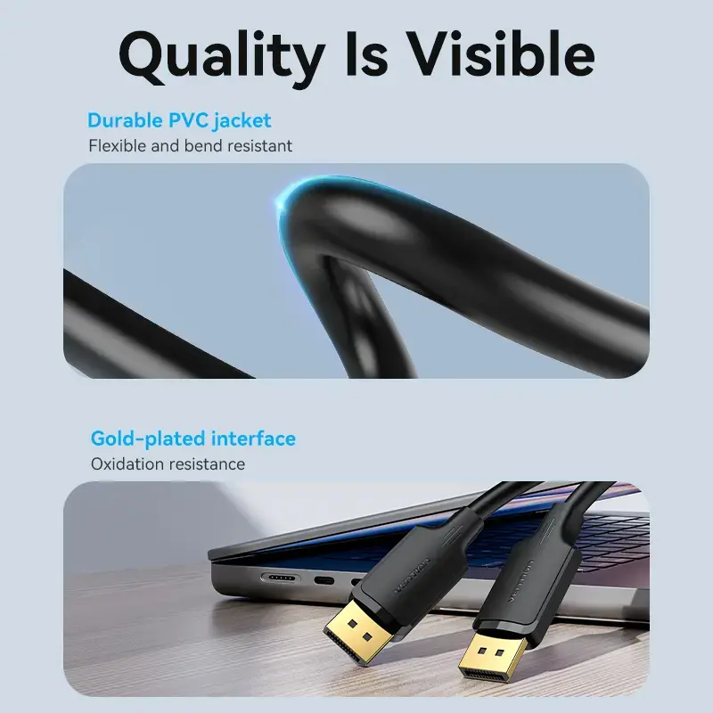 Cable DisplayPort, conector macho-conector macho, Vention, 1,5 m, 4K HD, negro, 6 mm de diámetro