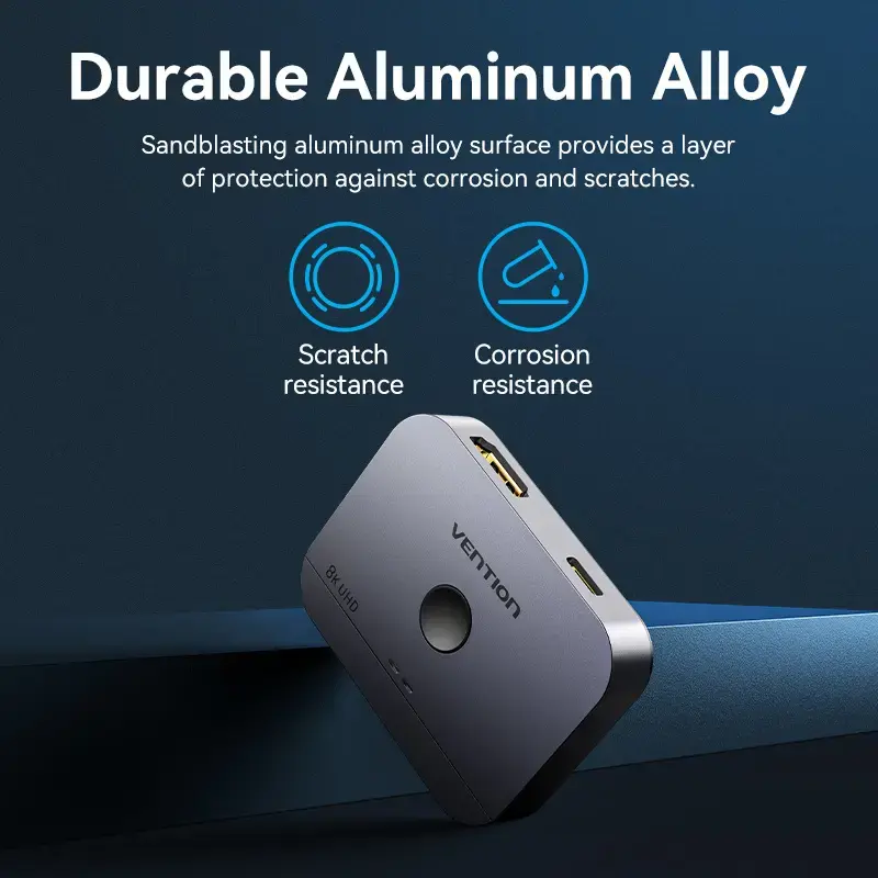 Vention AKPH0 conmutador HDMI bidireccional de 2 puertos, 8K, aleación de aluminio, gris