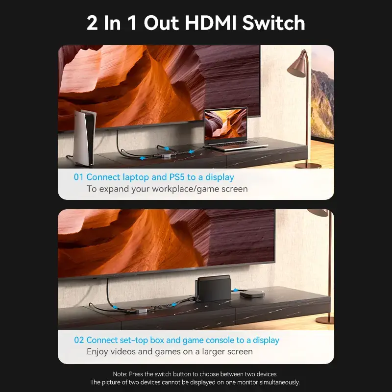 Vention AKPH0 conmutador HDMI bidireccional de 2 puertos, 8K, aleación de aluminio, gris