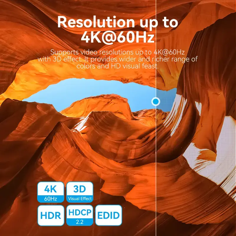 Conmutador HDMI bidireccional 2 puertos 4K Vention AKOB0 — 3 conectores HDMI, 3840×2160@60Hz, ABS, Plug and Play