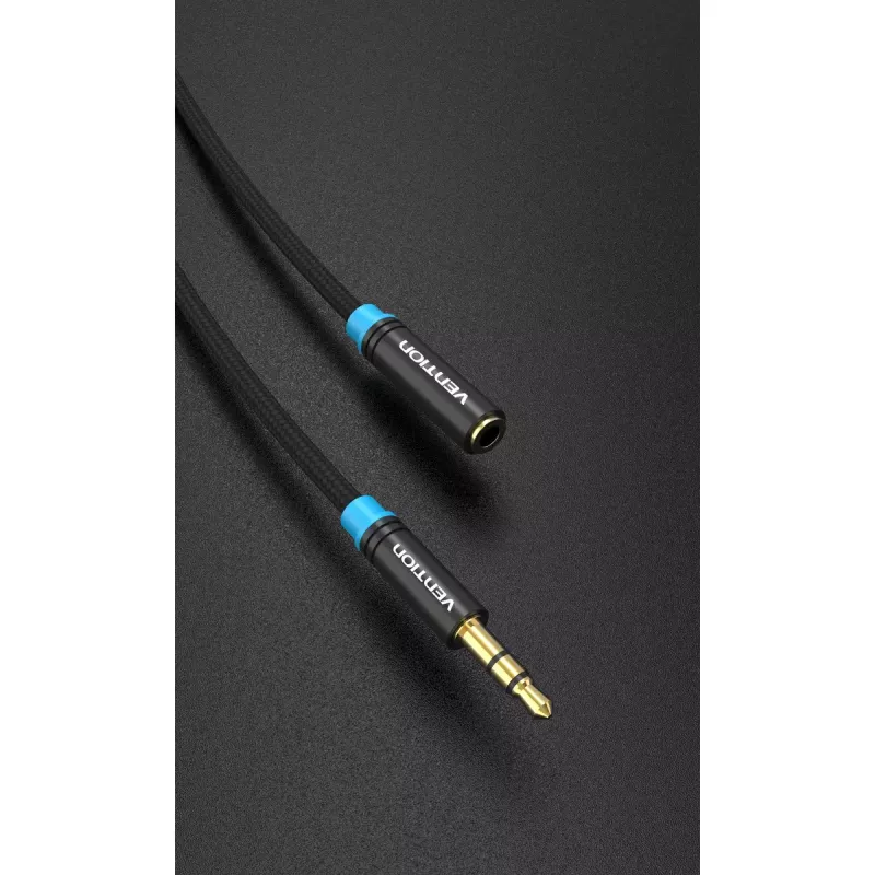 Cable de extensión de audio Vention 3,5 mm 1,5 m, conector macho a conector hembra, recubierto de algodón, acabado metálico negro
