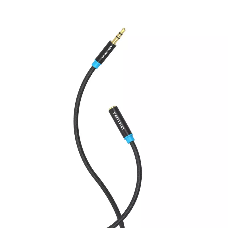 Cable de extensión de audio Vention 3,5 mm 1,5 m, conector macho a conector hembra, recubierto de algodón, acabado metálico negro