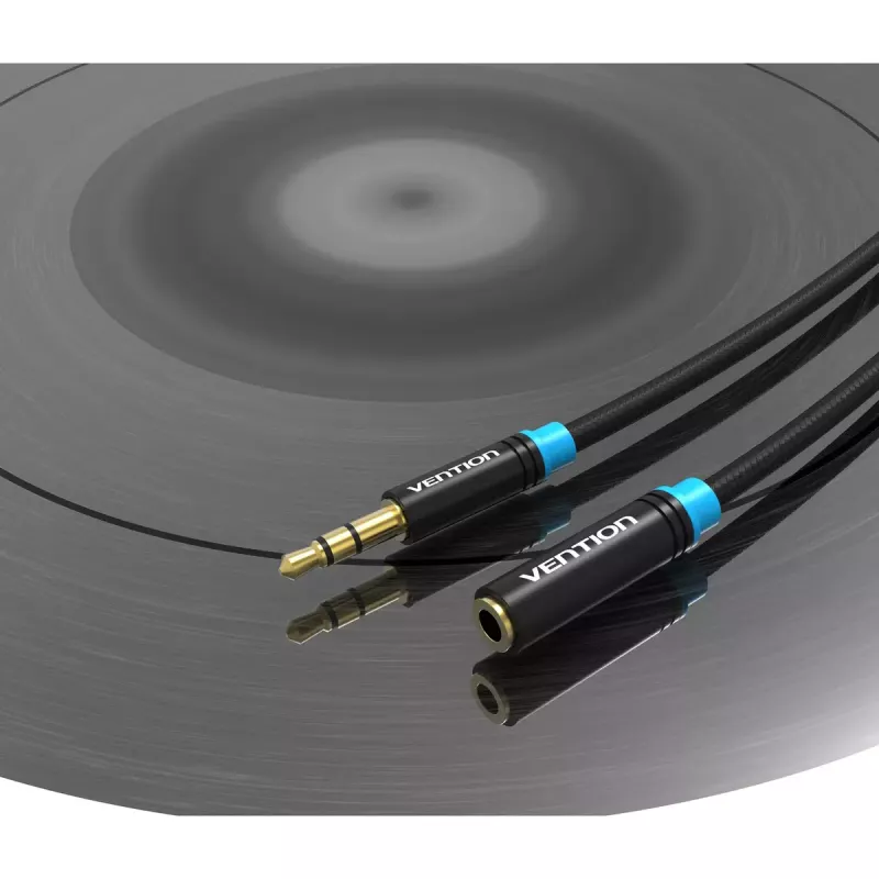 Cable de extensión de audio Vention 3,5 mm 1,5 m, conector macho a conector hembra, recubierto de algodón, acabado metálico negro