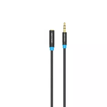 Cable de extensión de audio Vention 3,5 mm 1,5 m, conector macho a conector hembra, recubierto de algodón, acabado metálico negro