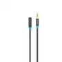 Cable de extensión de audio Vention 3,5 mm 1,5 m, conector macho a conector hembra, recubierto de algodón, acabado metálico negro