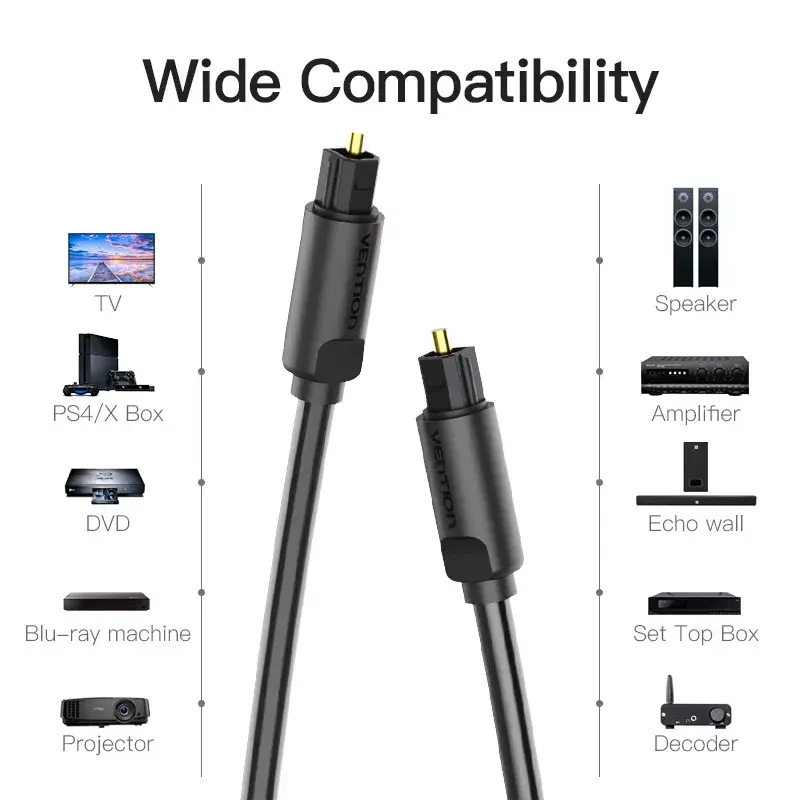 Cable de fibra óptica Vention 1M negro TOSLINK conector macho a conector macho