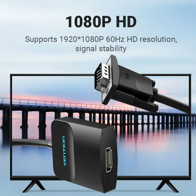 Convertidor VGA a HDMI Vention 0,15 m negro VGA HDMI Micro-USB audio