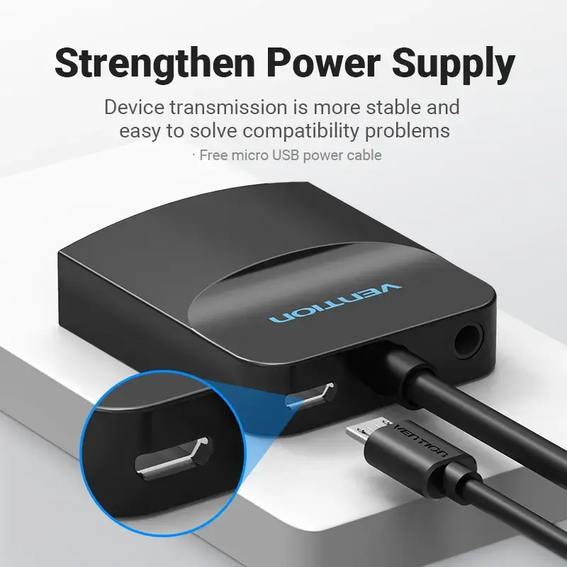 Convertidor VGA a HDMI Vention 0,15 m negro VGA HDMI Micro-USB audio