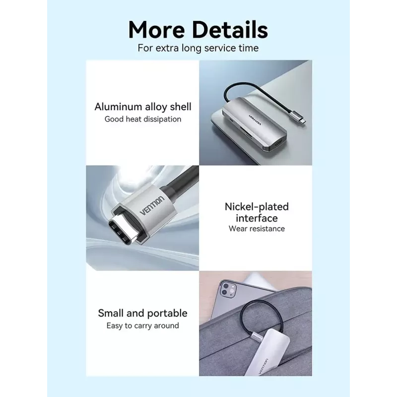 Docking station Vention USB-C a HDMI USB 3.0x3 SD TF PD 100W gris