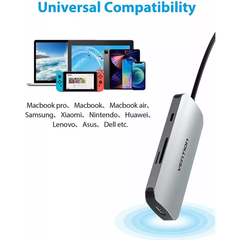 Docking station Vention USB-C a HDMI USB 3.0x3 SD TF PD 100W gris
