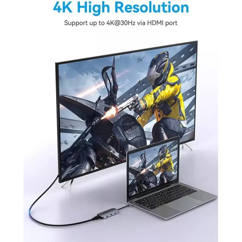 Docking station Vention USB-C a HDMI USB 3.0x3 SD TF PD 100W gris