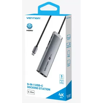 Docking station Vention 9 en 1 USB-C TGVHB — RJ-45, HDMI 4K@60Hz, USB 3.2 Gen1, SD/MicroSD, 1x USB-C