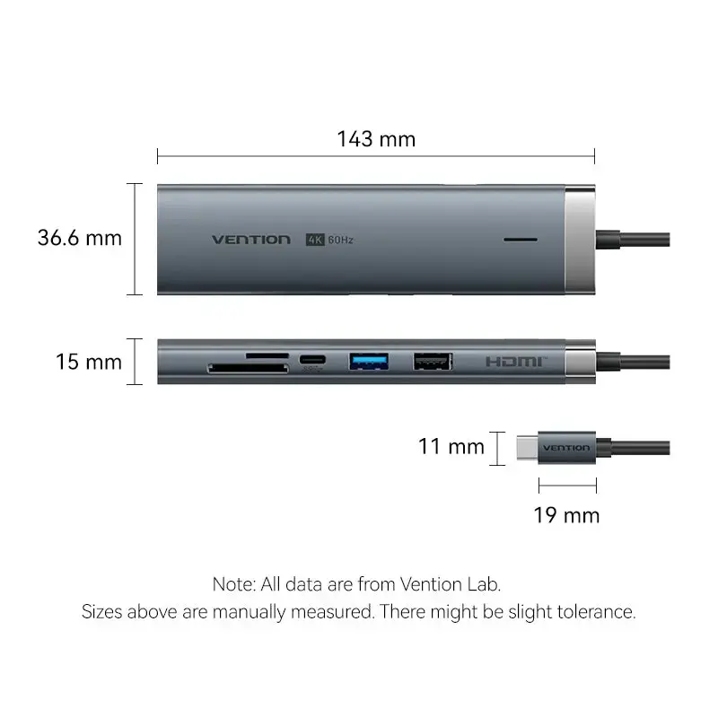 Vention TGVHB base de conexión USB-C 9 en 1, 4K 60Hz, 100W PD, 0,15 m