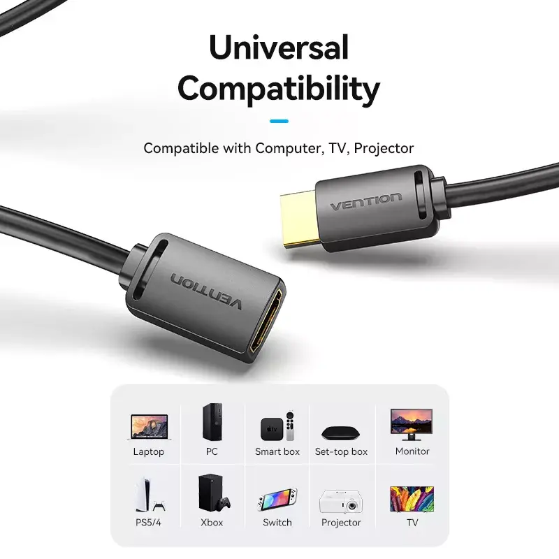 Vention AHCBF cable HDMI, HDMI macho a HDMI hembra, 1 m, 4K, negro