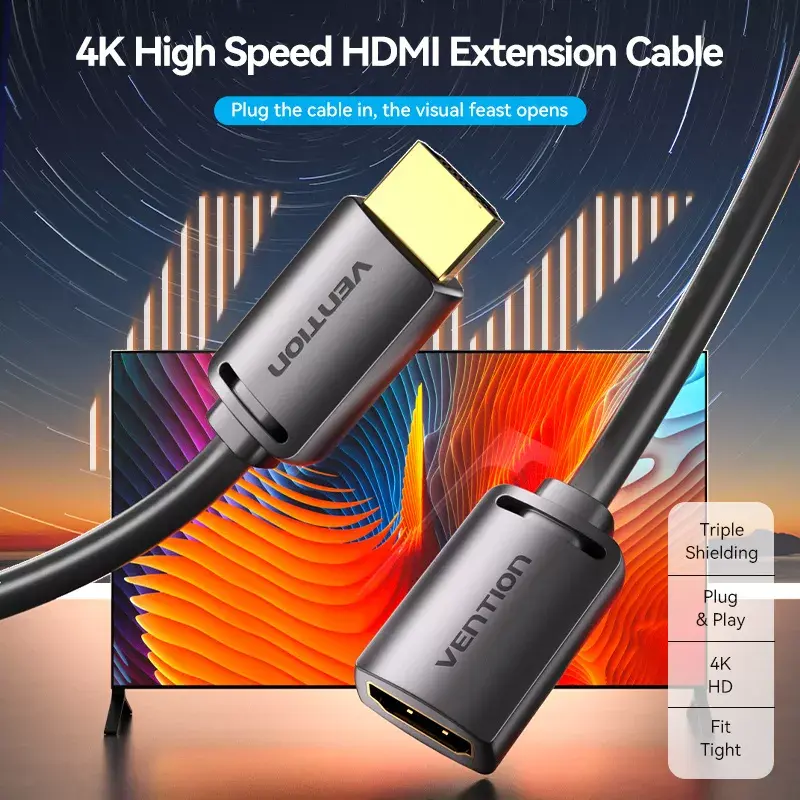 Vention AHCBF cable HDMI, HDMI macho a HDMI hembra, 1 m, 4K, negro