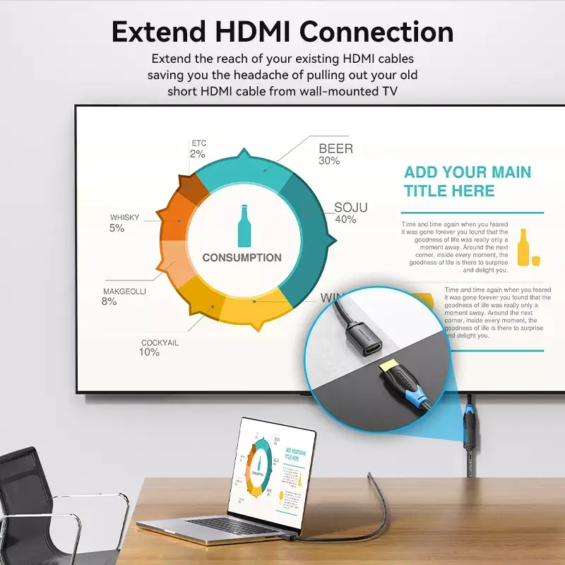 Vention AHCBF cable HDMI, HDMI macho a HDMI hembra, 1 m, 4K, negro