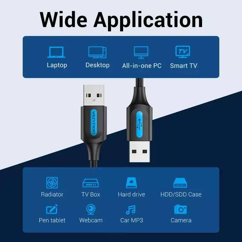 Vention COJBH cable USB 2.0, USB-A macho a USB-A macho, 2 m, 2 A, negro