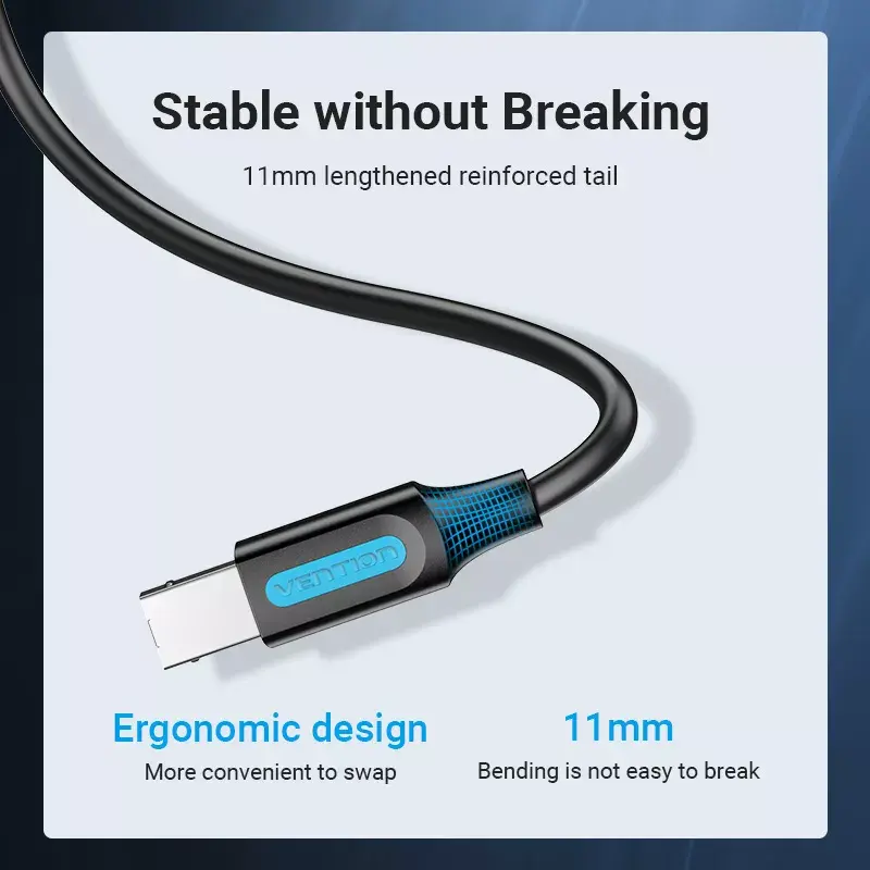 Cable USB 2.0 conector macho A a conector macho B 3 m — Vention — PVC negro, 480 Mbit/s, 2 A