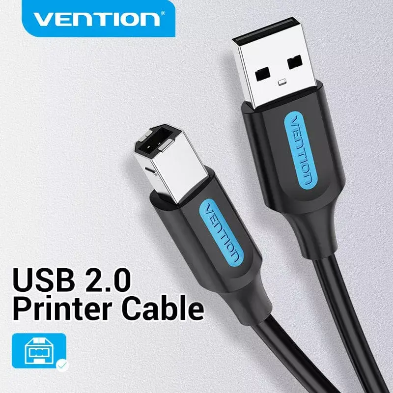 Cable USB 2.0 conector macho A a conector macho B 3 m — Vention — PVC negro, 480 Mbit/s, 2 A