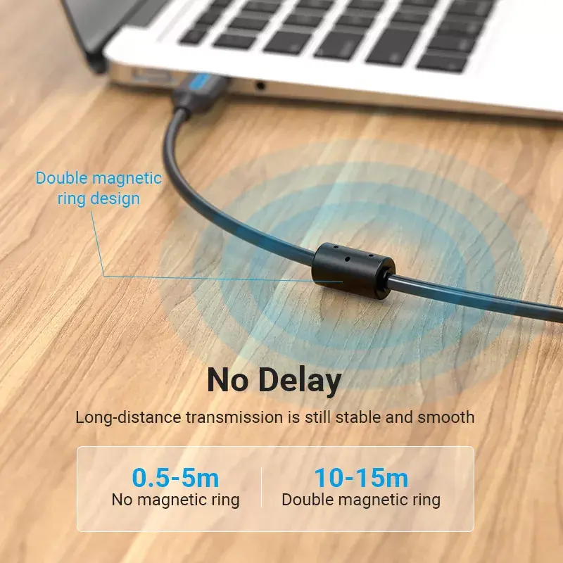 Cable USB 2.0 conector macho A a conector macho B 3 m — Vention — PVC negro, 480 Mbit/s, 2 A