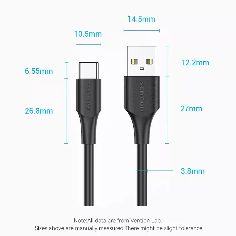 Cable Vention USB 2.0 conector macho A a conector macho C 3A 0,25 m negro