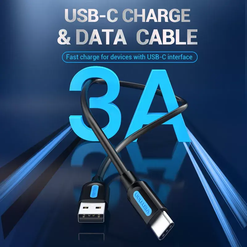 Cable Vention USB 2.0 conector macho A a conector macho C 3A 0,5 m negro