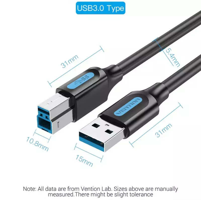 Vention COOBI cable de impresora USB 3.0, USB-A macho a USB-B macho, 3 m, 5 Gbps, negro