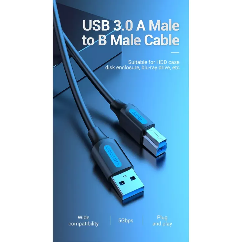Vention COOBI cable de impresora USB 3.0, USB-A macho a USB-B macho, 3 m, 5 Gbps, negro