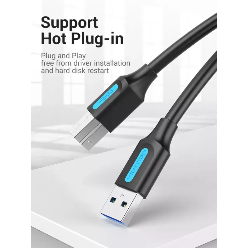 Vention COOBI cable de impresora USB 3.0, USB-A macho a USB-B macho, 3 m, 5 Gbps, negro