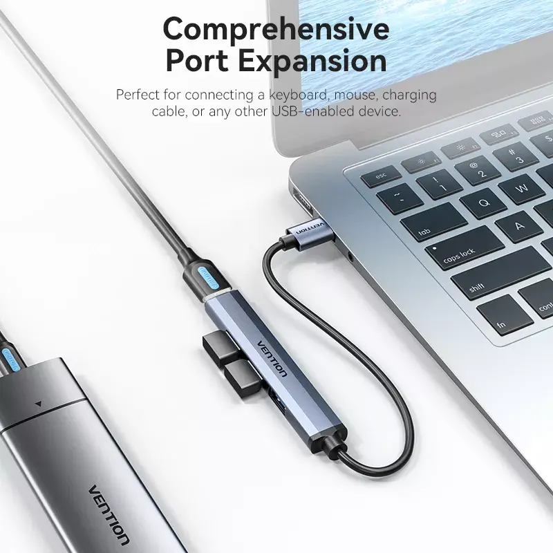 Vention CKOHB mini hub USB 3.0 4 en 1, 1x USB 3.0 + 3x USB 2.0, 5 Gbps, 0,15 m, aluminio, gris